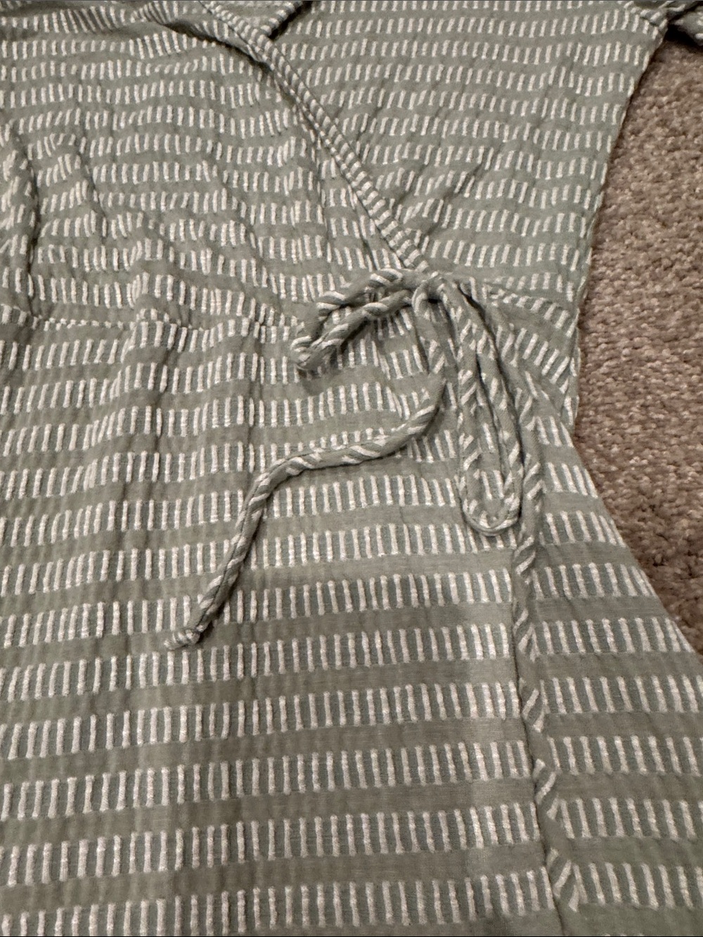 Caution To The Wind Sage Green Wrap Midi Dress with White Stripe - Picture 3 of 6